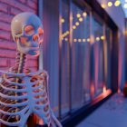 wizualizacje halloween ze szkieletem i domem