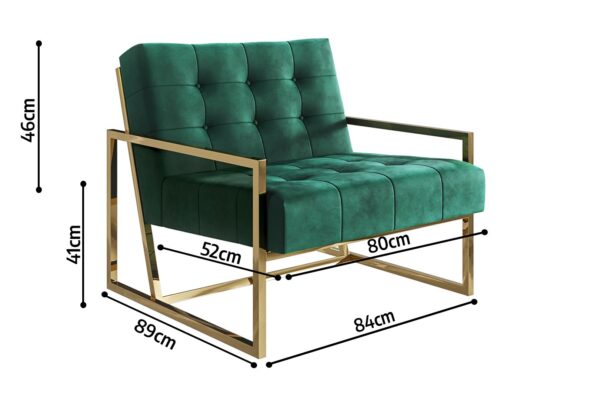 wizualizacje fotela na bialym tle z wymiarami zielony
