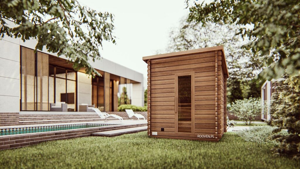 wizualizacja sauny w ogrodzie