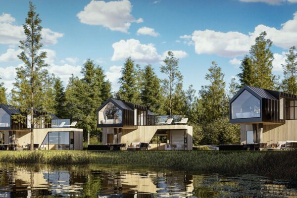 wizualizacja domów nad jeziorem 3d fotorealistyczna